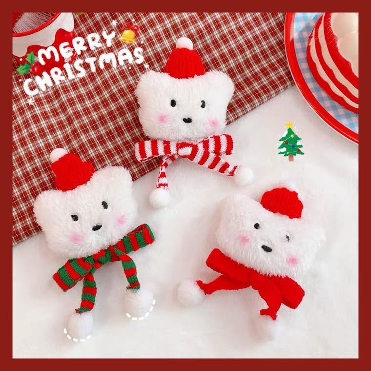 Cute Japanese Style Plush Bear Brooch Christmas Blush Bear Badge Couple Dual-Use Pin Clothes Jewelry Gift