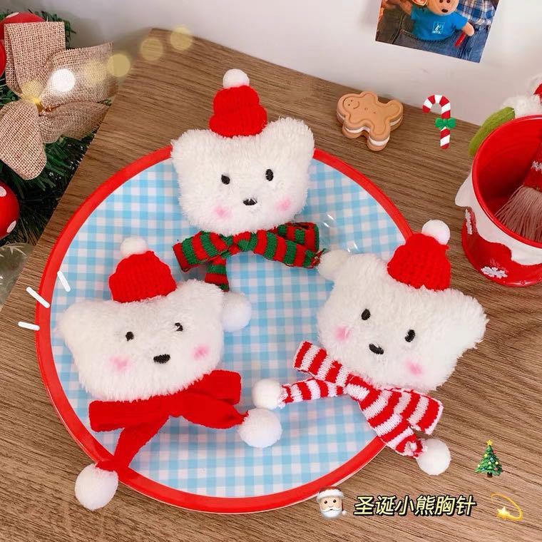 Cute Japanese Style Plush Bear Brooch Christmas Blush Bear Badge Couple Dual-Use Pin Clothes Jewelry Gift