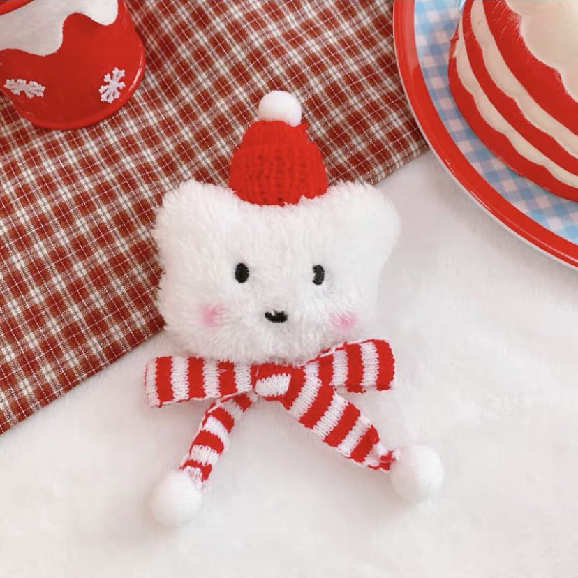 Cute Japanese Style Plush Bear Brooch Christmas Blush Bear Badge Couple Dual-Use Pin Clothes Jewelry Gift
