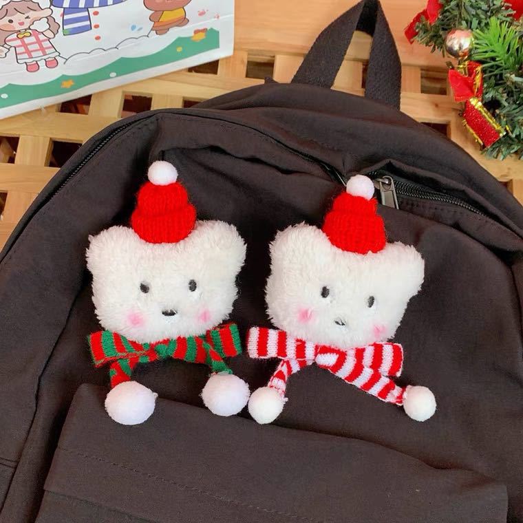 Cute Japanese Style Plush Bear Brooch Christmas Blush Bear Badge Couple Dual-Use Pin Clothes Jewelry Gift