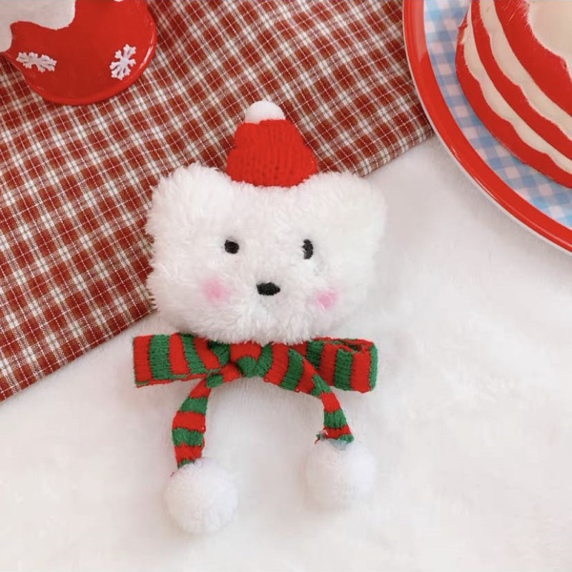 Cute Japanese Style Plush Bear Brooch Christmas Blush Bear Badge Couple Dual-Use Pin Clothes Jewelry Gift