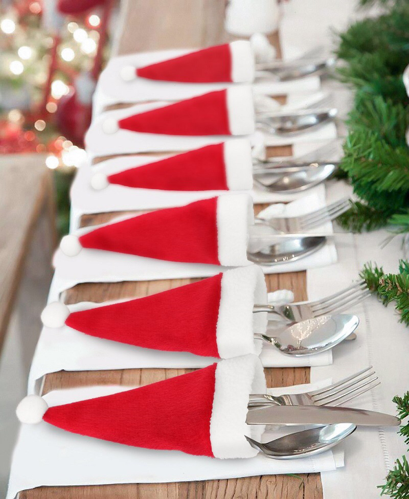 Christmas Decoration Supplies Ultra-Small Christmas Hat Knife and Fork Cap Factory Direct Sales
