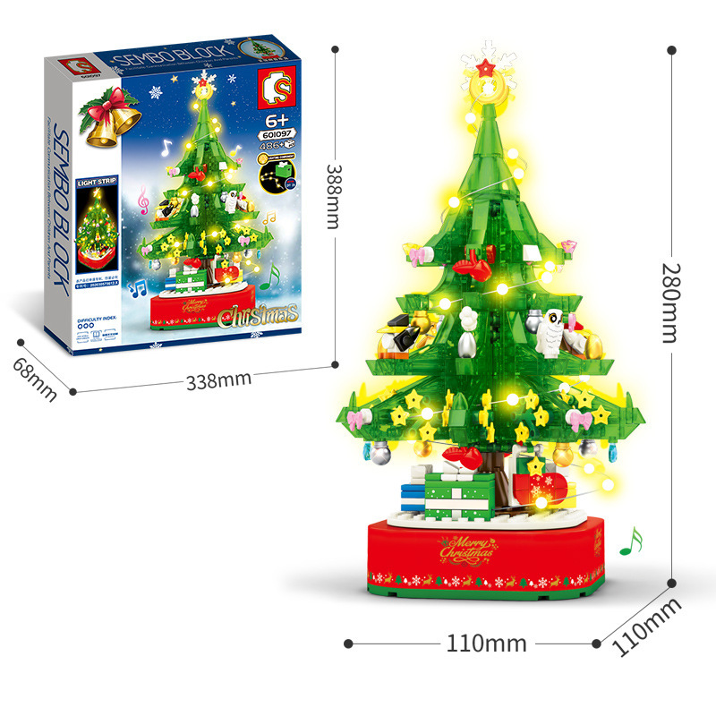 Baby SEMP 601097 Christmas Tree Lights Rotating Street View Creative Ornaments Christmas Gift Puzzle Assembled Building Block Toys