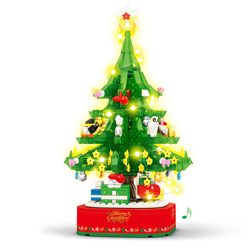 Baby SEMP 601097 Christmas Tree Lights Rotating Street View Creative Ornaments Christmas Gift Puzzle Assembled Building Block Toys