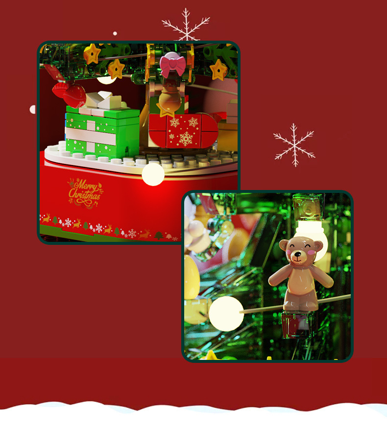 Baby SEMP 601097 Christmas Tree Lights Rotating Street View Creative Ornaments Christmas Gift Puzzle Assembled Building Block Toys