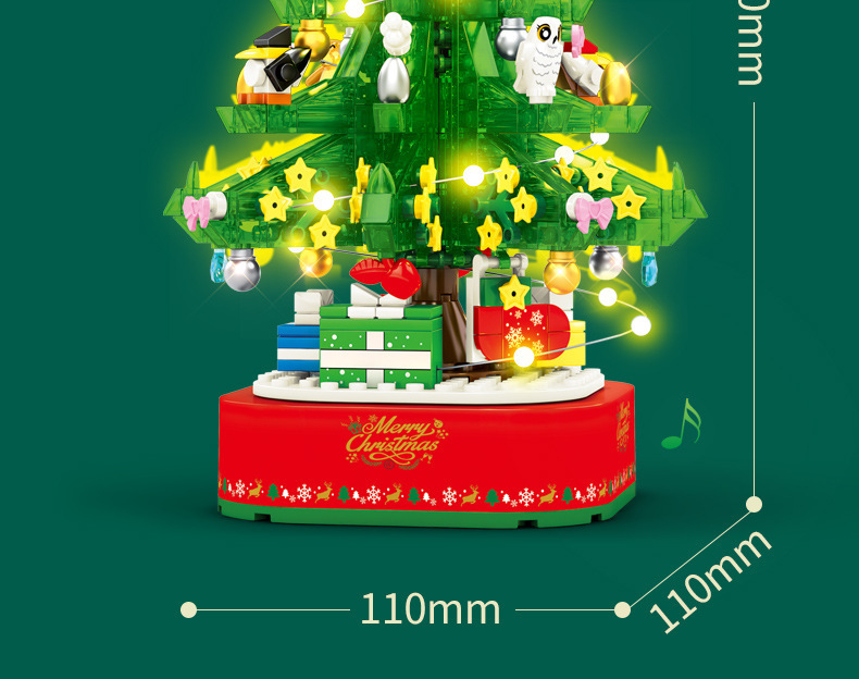 Baby SEMP 601097 Christmas Tree Lights Rotating Street View Creative Ornaments Christmas Gift Puzzle Assembled Building Block Toys