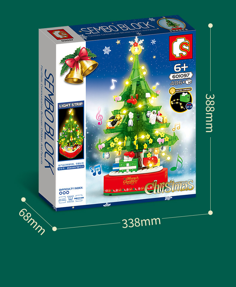 Baby SEMP 601097 Christmas Tree Lights Rotating Street View Creative Ornaments Christmas Gift Puzzle Assembled Building Block Toys