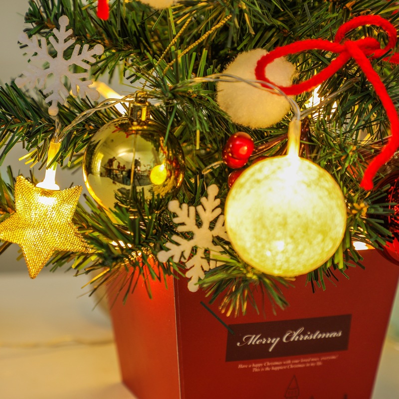 Mini Christmas Tree Desktop with Lights 50cm Golden Red Christmas Tree Package Christmas Tree Tree