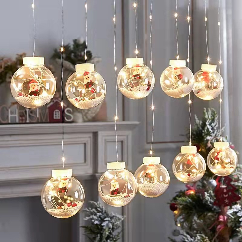 LED Christmas Wish Orbs Lights Elderly Snowman Christmas Tree Copper Wire Curtain Lights Indoor Shop Decorative Lights