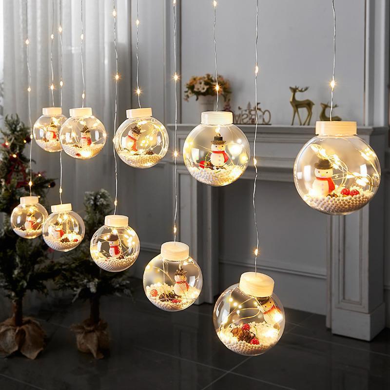LED Christmas Wish Orbs Lights Elderly Snowman Christmas Tree Copper Wire Curtain Lights Indoor Shop Decorative Lights