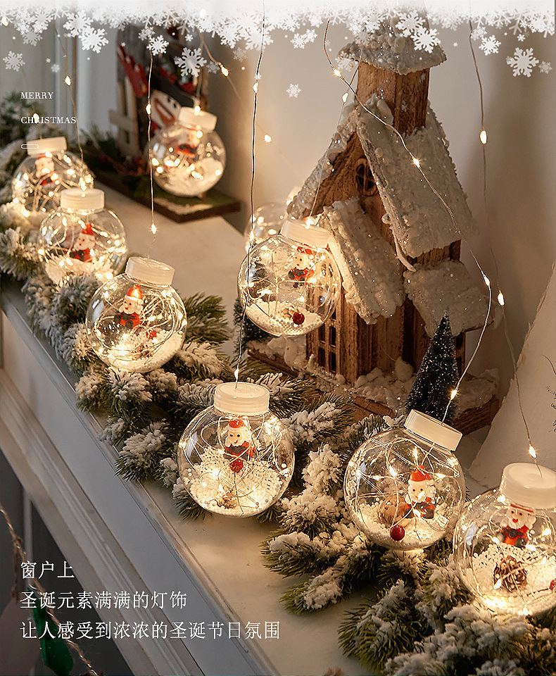 LED Christmas Wish Orbs Lights Elderly Snowman Christmas Tree Copper Wire Curtain Lights Indoor Shop Decorative Lights