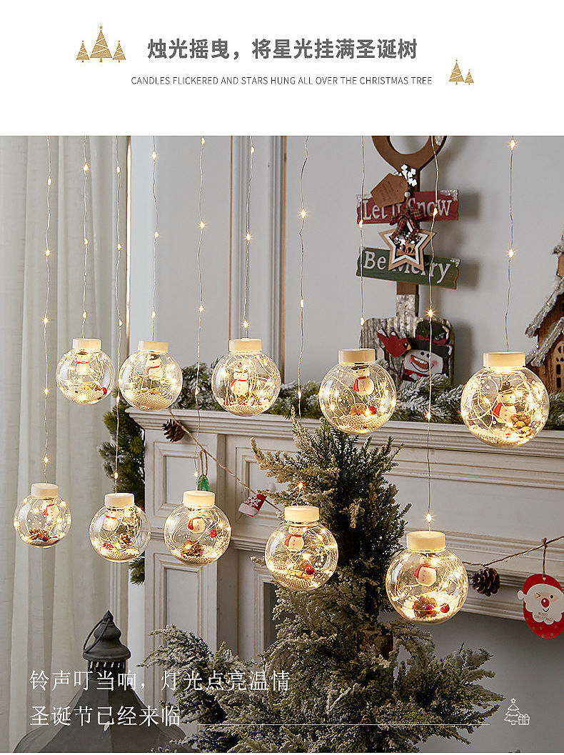LED Christmas Wish Orbs Lights Elderly Snowman Christmas Tree Copper Wire Curtain Lights Indoor Shop Decorative Lights