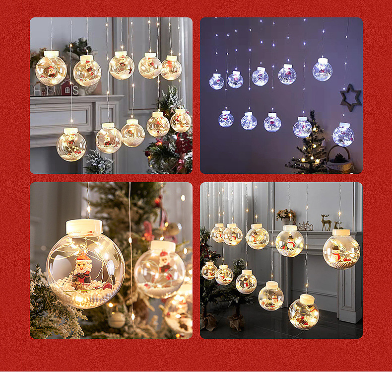 LED Christmas Wish Orbs Lights Elderly Snowman Christmas Tree Copper Wire Curtain Lights Indoor Shop Decorative Lights
