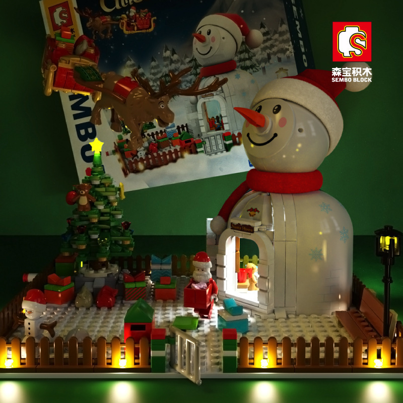Sembo Block Christmas Gifts Assembled Educational Toys for Girls Lights Christmas Tree Christmas Snowman Gift House