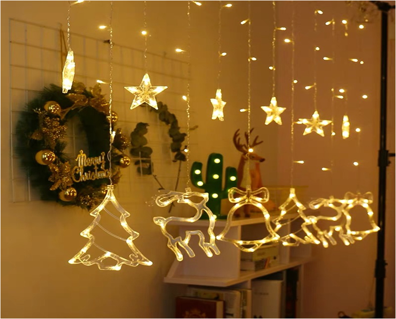 12 Hanging Colored Lights LED Lights Holiday Lights Christmas Lights Decorative Lights Net Red Light Star Moon Christmas Tree Snowflake Inverted V