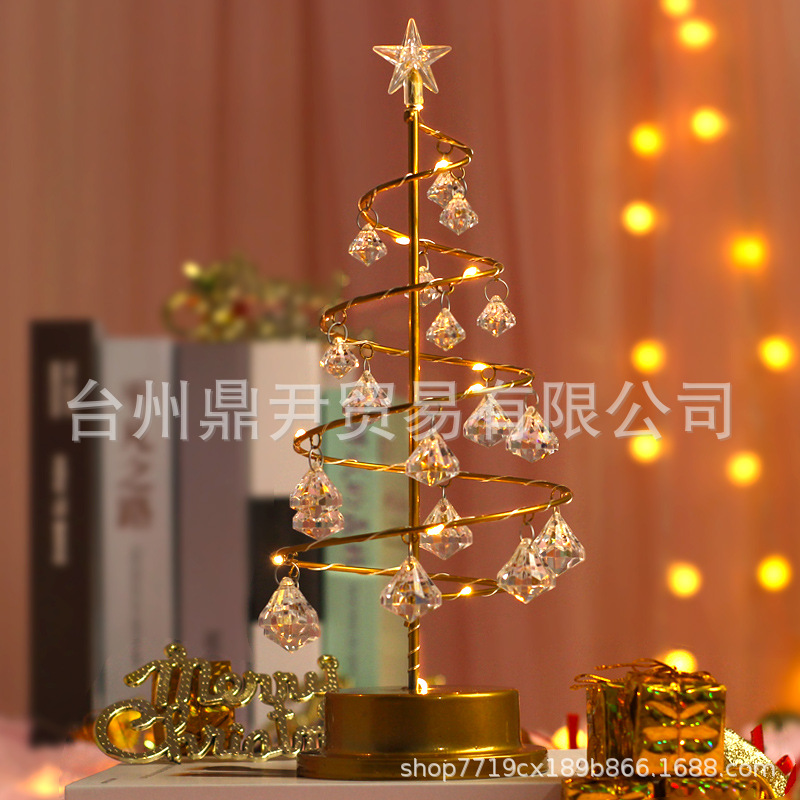 Cross-Border Christmas Tree Lamp Colored Lights Modeling Lamp Crystal Diamond Room Bedroom Small Night-Light Table Lamp Decorative Lamp Ornaments