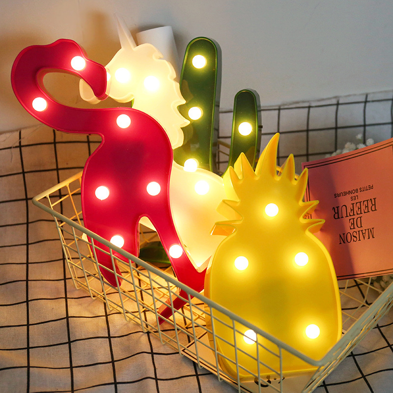 Factory Direct Sales New Ins Flamingo Unicorn Coconut Tree Five-Pointed Star Modeling Lamp Christmas Room Decorative Lights