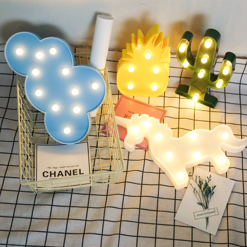 Factory Direct Sales New Ins Flamingo Unicorn Coconut Tree Five-Pointed Star Modeling Lamp Christmas Room Decorative Lights