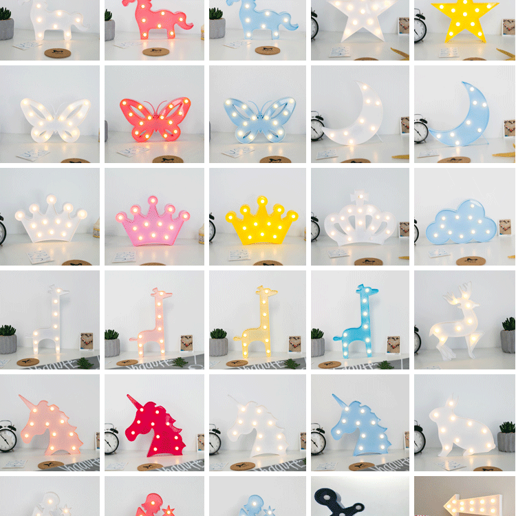 Factory Direct Sales New Ins Flamingo Unicorn Coconut Tree Five-Pointed Star Modeling Lamp Christmas Room Decorative Lights