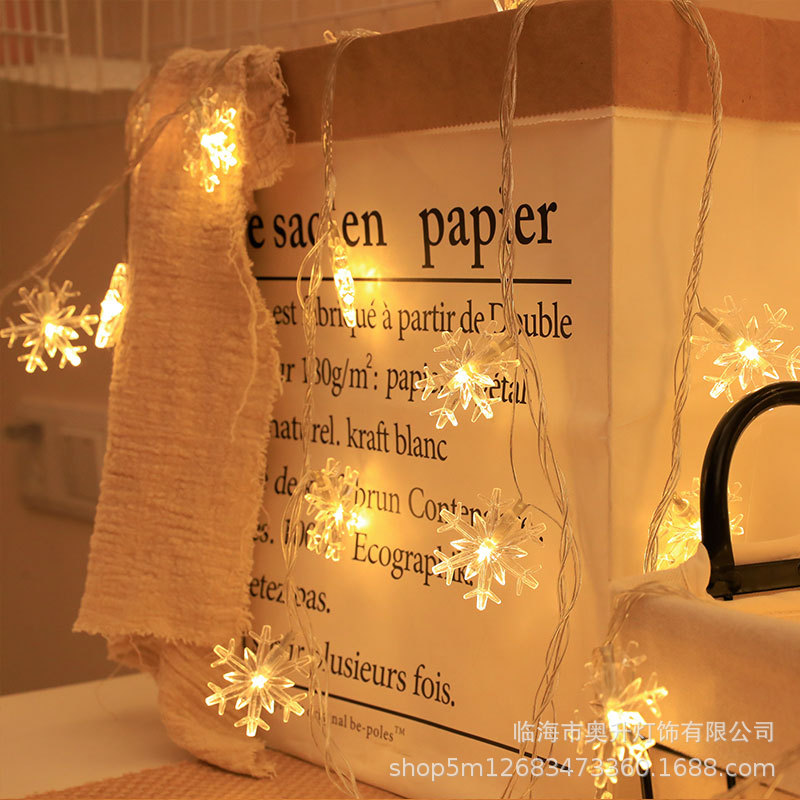 LED Snowflake Christmas Tree Lamp String Christmas Decoration Small Colored Lights Holiday Hanging Light Flashing Light Layout Battery Box Remote Control