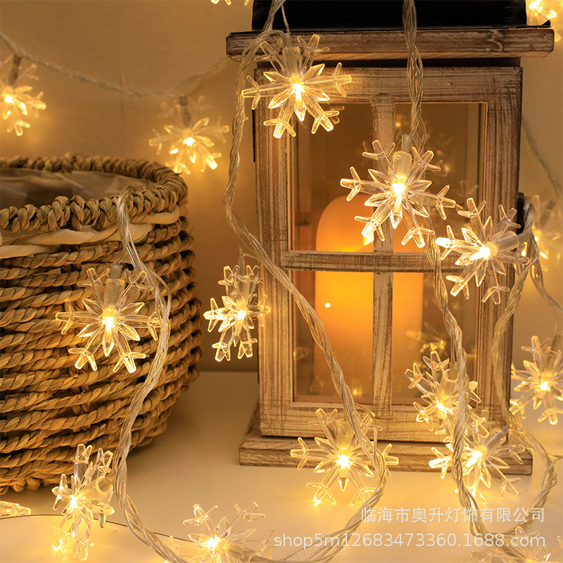 LED Snowflake Christmas Tree Lamp String Christmas Decoration Small Colored Lights Holiday Hanging Light Flashing Light Layout Battery Box Remote Control