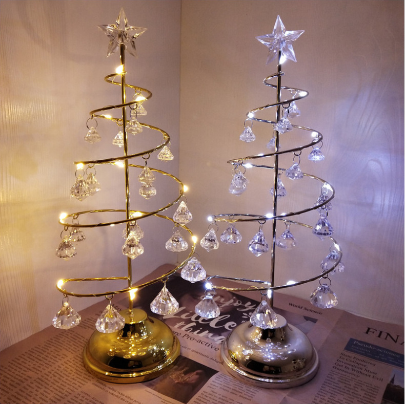 LED Christmas Tree Lights Luminous Crystal Lamp Christmas Holiday Ornaments Decorative Lights Internet-Famous Room Christmas Small Colored Lights