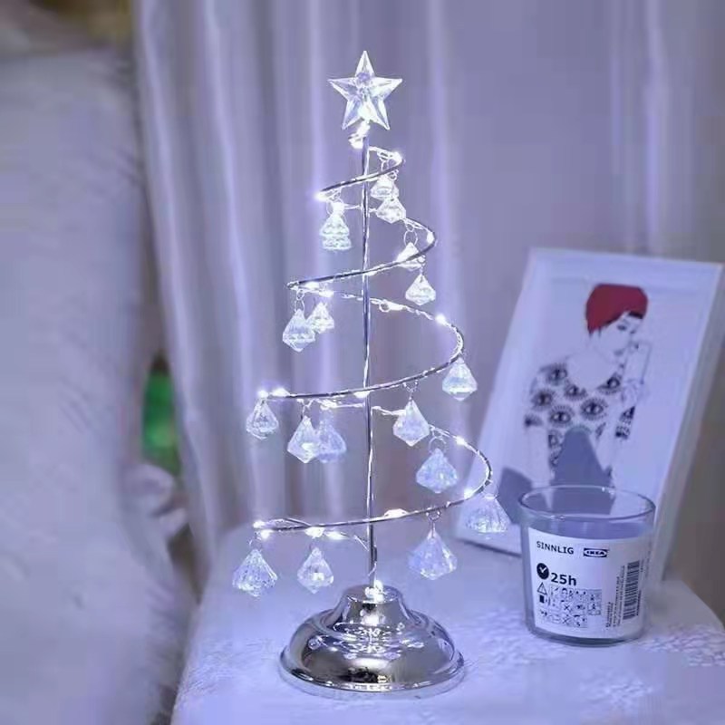 LED Christmas Tree Lights Luminous Crystal Lamp Christmas Holiday Ornaments Decorative Lights Internet-Famous Room Christmas Small Colored Lights