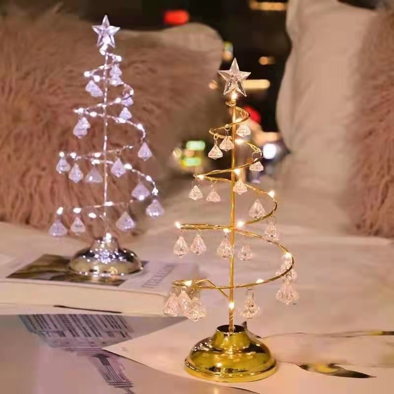 LED Christmas Tree Lights Luminous Crystal Lamp Christmas Holiday Ornaments Decorative Lights Internet-Famous Room Christmas Small Colored Lights