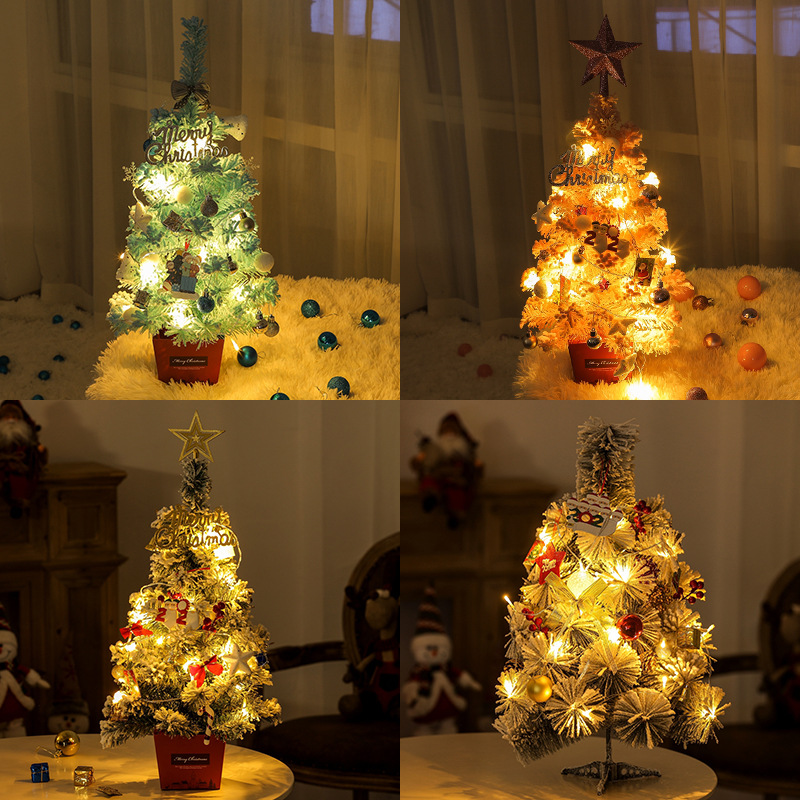 Christmas Mini Christmas Tree Desktop with Lights 50cm Golden Red Package Christmas Tree Tree