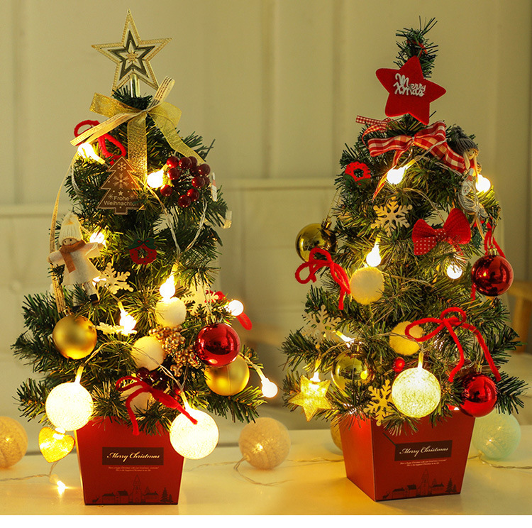 Christmas Mini Christmas Tree Desktop with Lights 50cm Golden Red Package Christmas Tree Tree