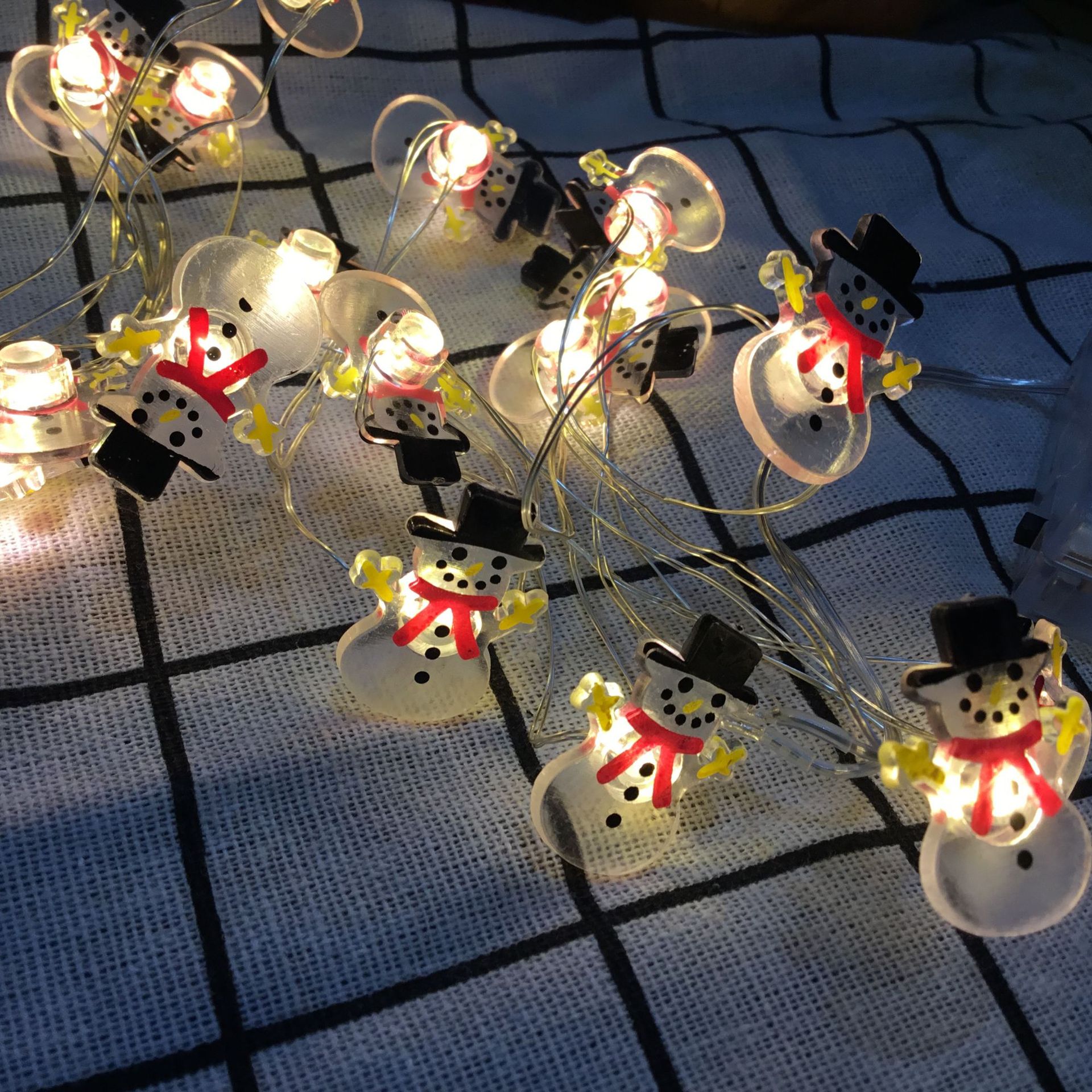 Christmas Decoration Deer Snowman Five-Pointed Star Snowflake Small Crutches Christmas Tree Small Gift Box Fasteners Copper Wire Lighting Chain Colored Lights
