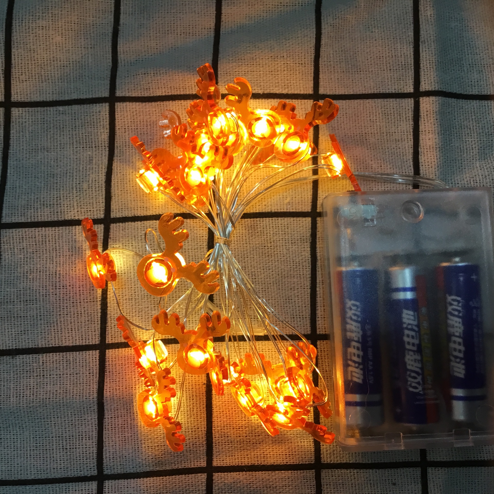 Christmas Decoration Deer Snowman Five-Pointed Star Snowflake Small Crutches Christmas Tree Small Gift Box Fasteners Copper Wire Lighting Chain Colored Lights