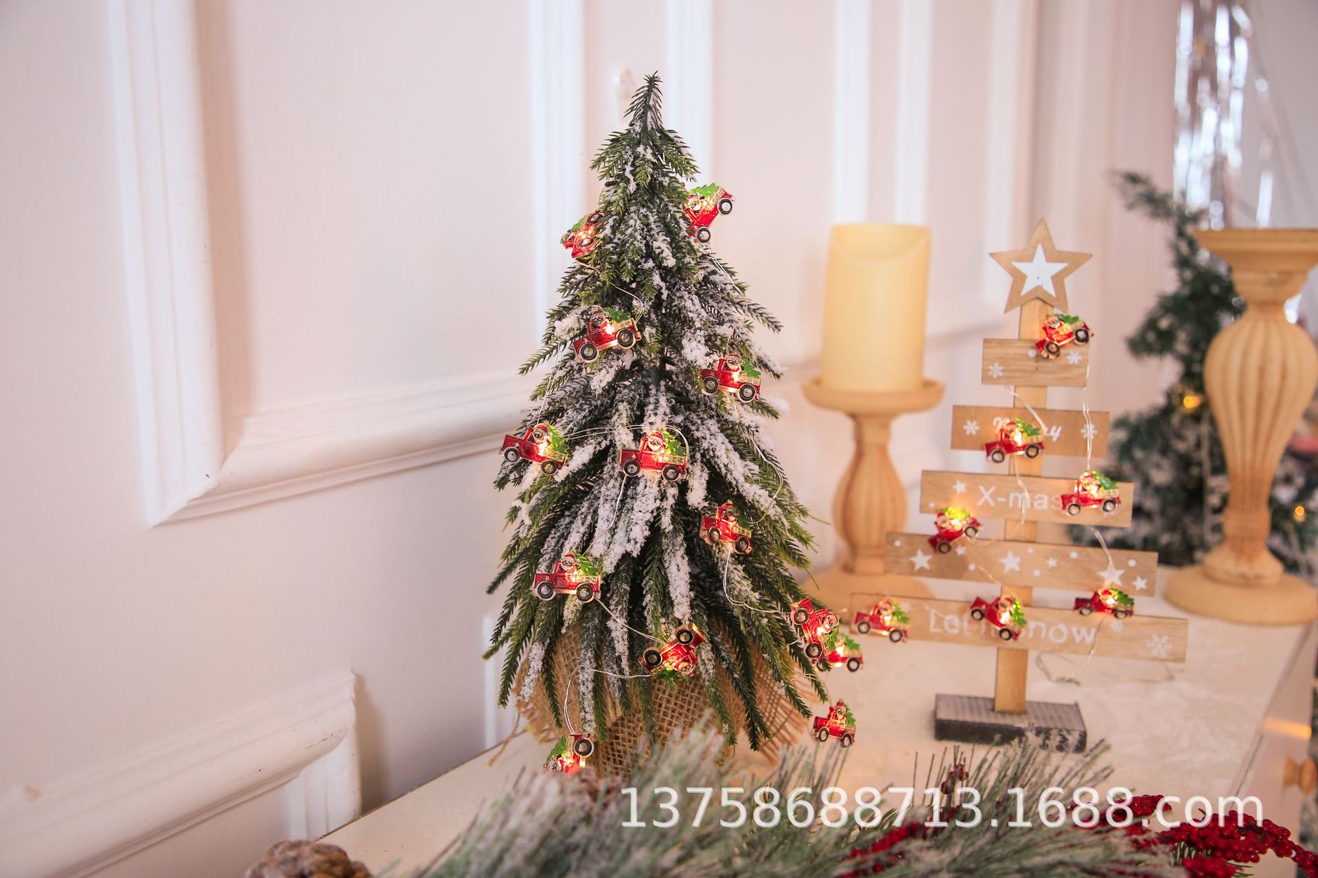 Christmas Deer Snowman Five-Pointed Star Snowflake Small Crutches Christmas Tree Small Gift Box Happy Car Fasteners Copper Wire Lights Colored Lights