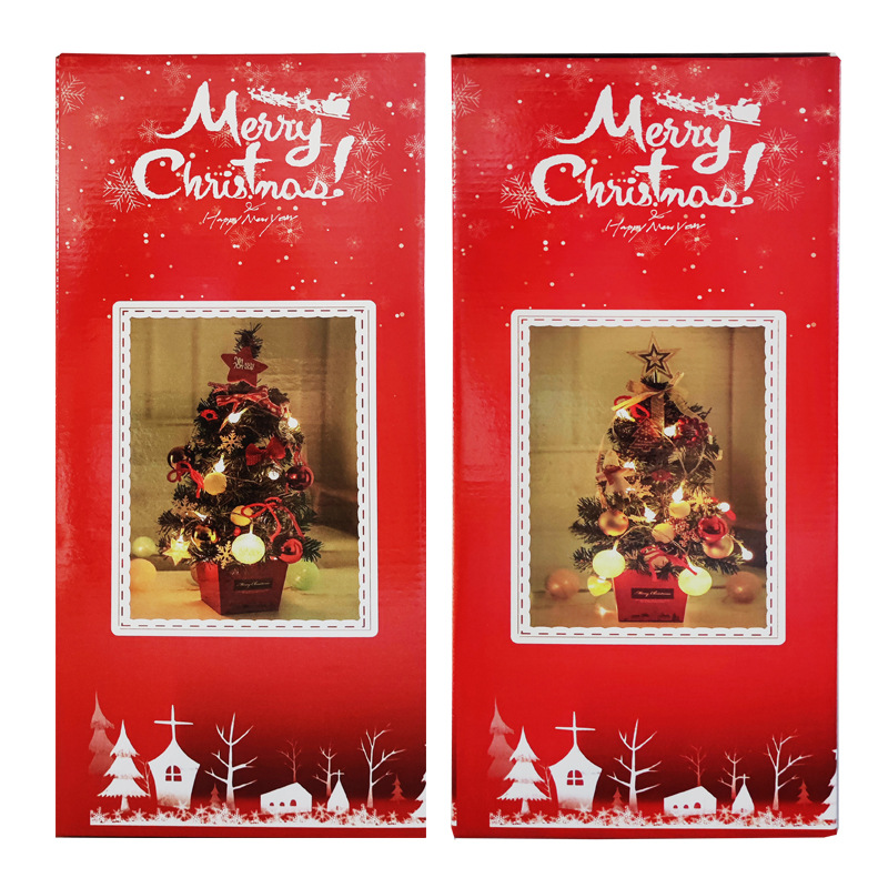 Christmas Mini Christmas Tree Desktop with Lights 50cm Golden Red Package Christmas Tree Tree