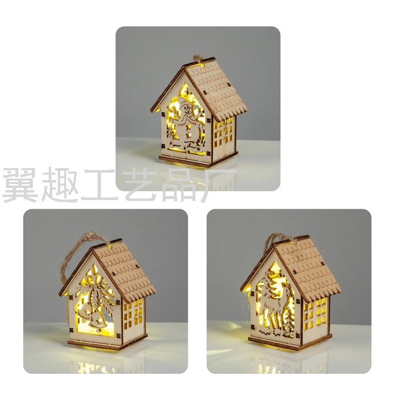 Christmas Crafts Luminous Cabin with Lights Colorful Wooden Small House Christmas Tree Decoration Pendant Wholesale Christmas Crafts Luminous Cabin with Lights Colorful Wooden Small House Christmas Tree Decoration Pendant Wholesale