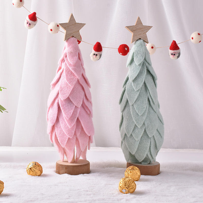 Pink Big Leaf Christmas Tree Wool Felt White Mini Christmas Tree Ornaments Christmas Decorations Christmas Gifts