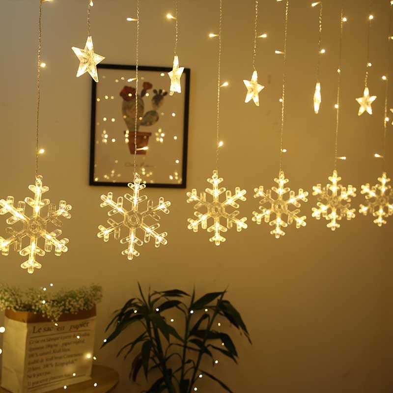 Christmas Window Decoration Light Snowflake Curtain Light LED Ornamental Festoon Lamp Room Background Wall New Year Dress up