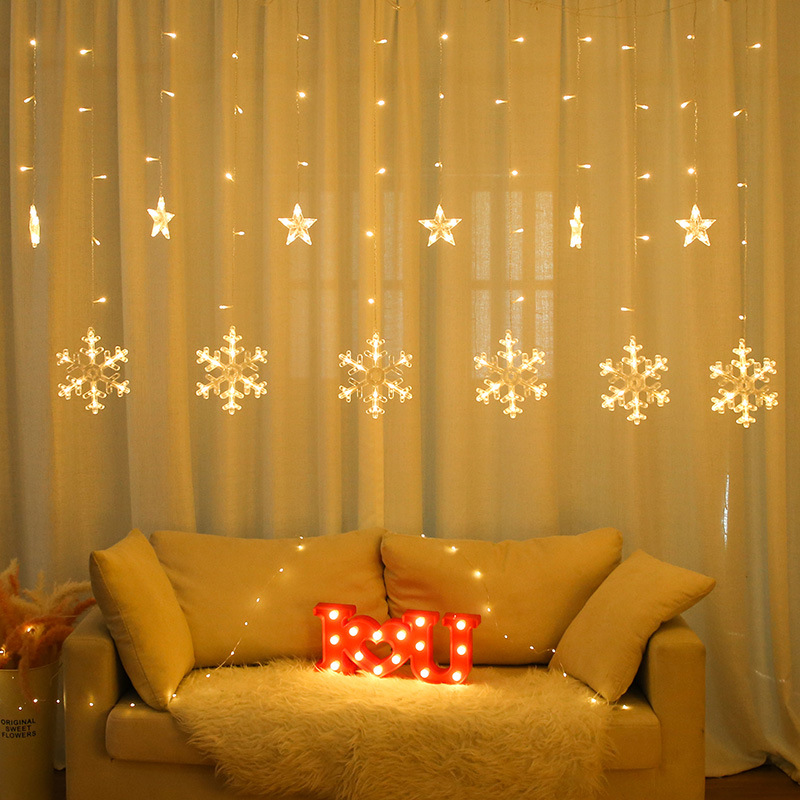 Christmas Window Decoration Light Snowflake Curtain Light LED Ornamental Festoon Lamp Room Background Wall New Year Dress up