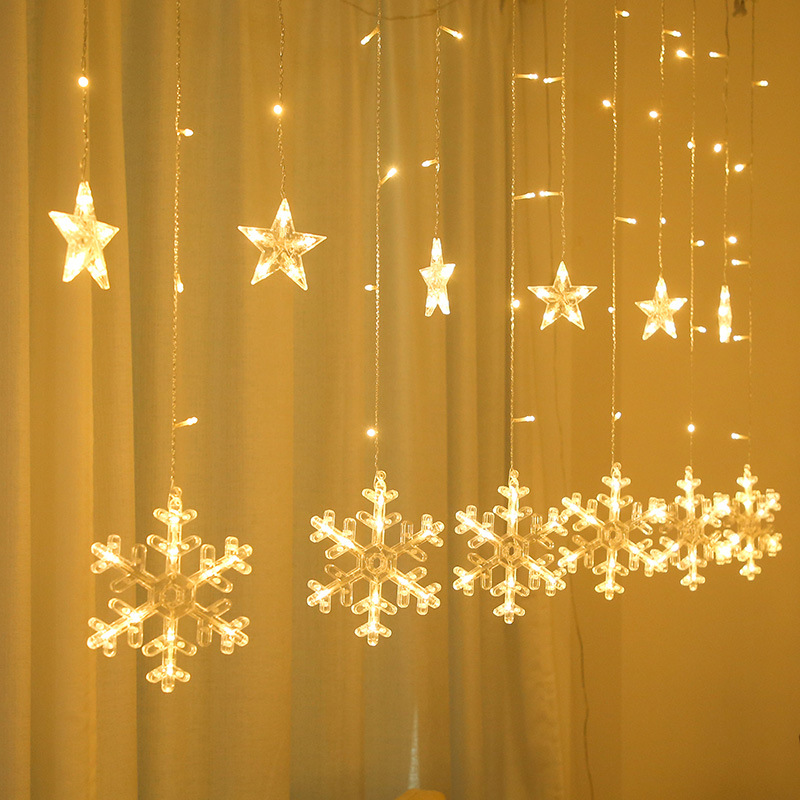 Christmas Window Decoration Light Snowflake Curtain Light LED Ornamental Festoon Lamp Room Background Wall New Year Dress up
