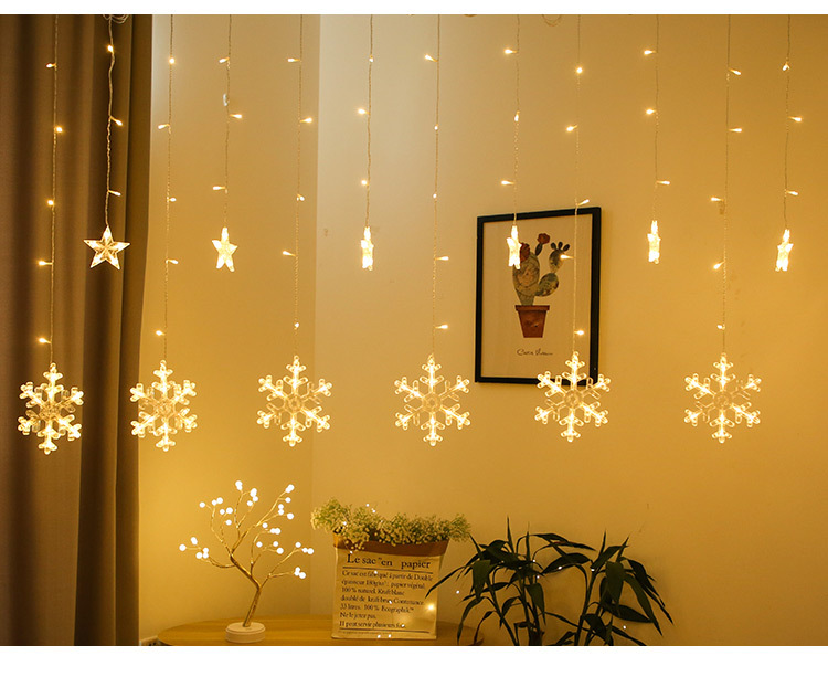 Christmas Window Decoration Light Snowflake Curtain Light LED Ornamental Festoon Lamp Room Background Wall New Year Dress up