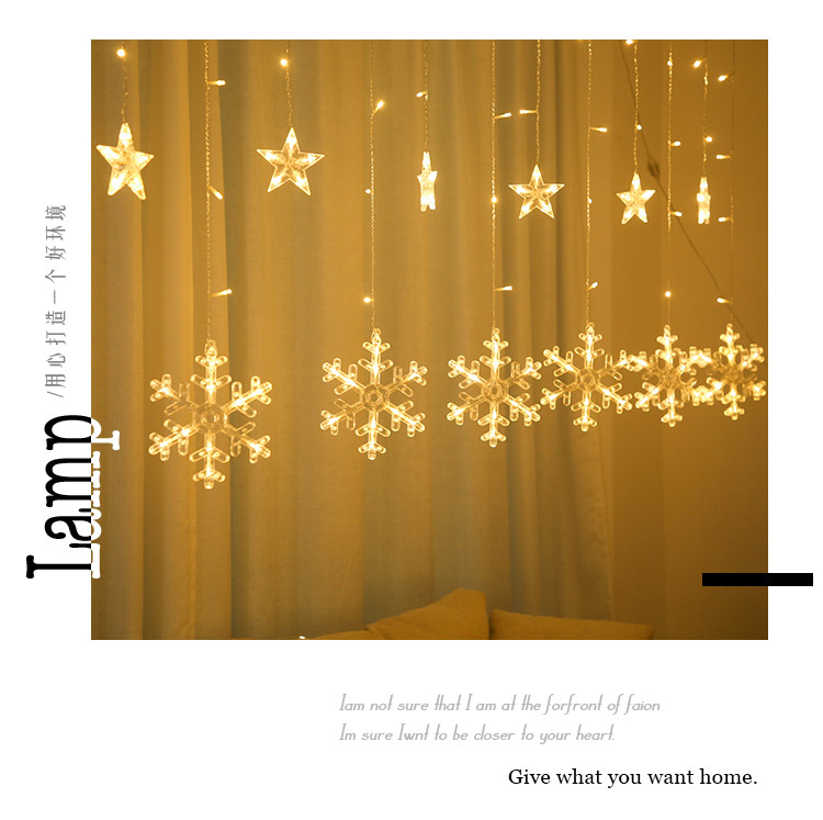 Christmas Window Decoration Light Snowflake Curtain Light LED Ornamental Festoon Lamp Room Background Wall New Year Dress up