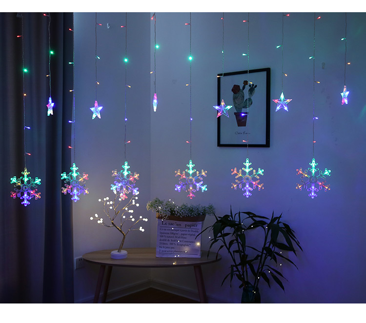 Christmas Window Decoration Light Snowflake Curtain Light LED Ornamental Festoon Lamp Room Background Wall New Year Dress up