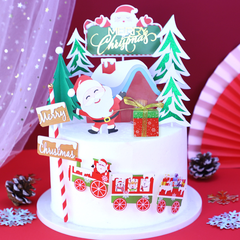 Baking Birthday Cake Decoration Christmas Series Plug-in Christmas Old Christmas Tree Train Decorative Flag Dessert Bar Dress up Baking Birthday Cake Decoration Christmas Series Plug-in Christmas Old Christmas Tree Train Decorative Flag Dessert Bar Dress up
