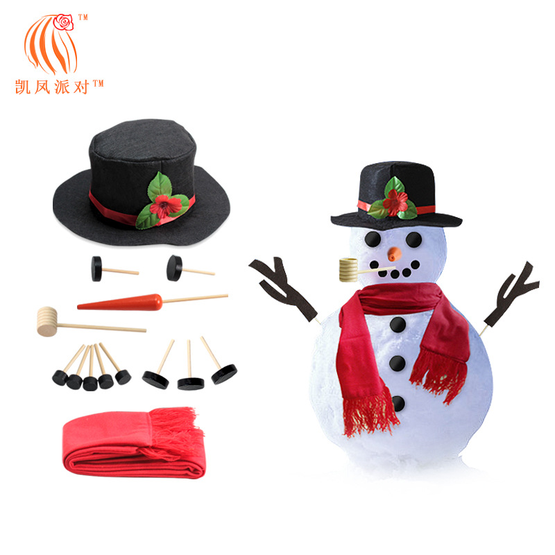 Kaifeng Party Upgraded Christmas Snowman Dress-up Set Combination Wooden Button Pipe Hat Scarf