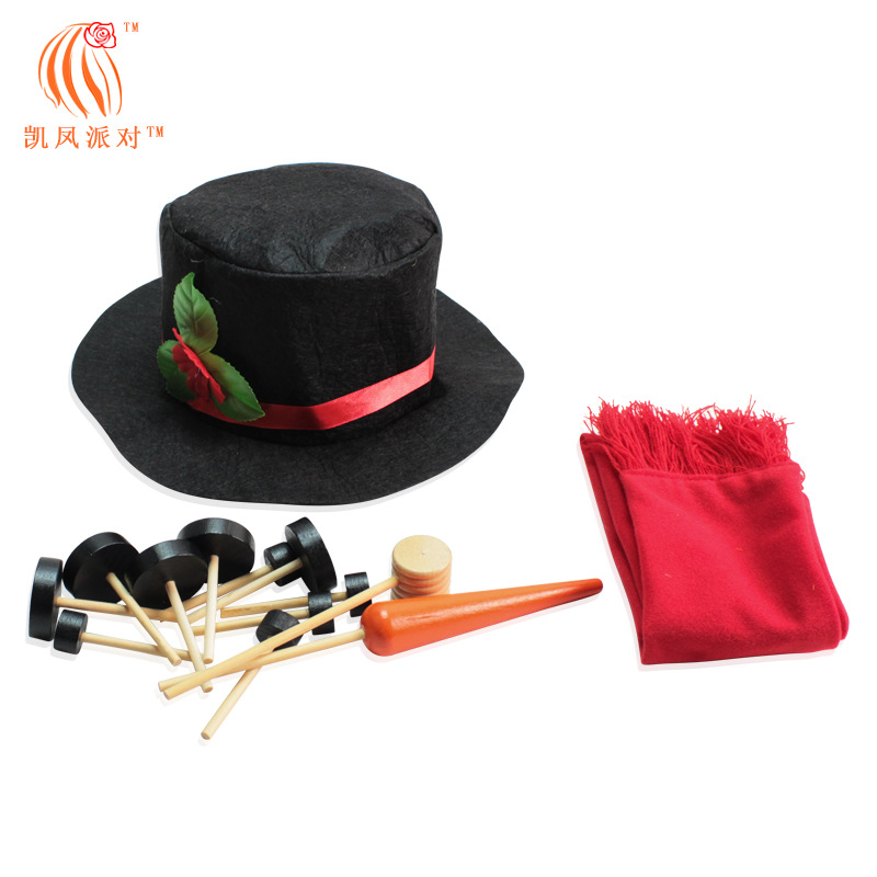 Kaifeng Party Upgraded Christmas Snowman Dress-up Set Combination Wooden Button Pipe Hat Scarf