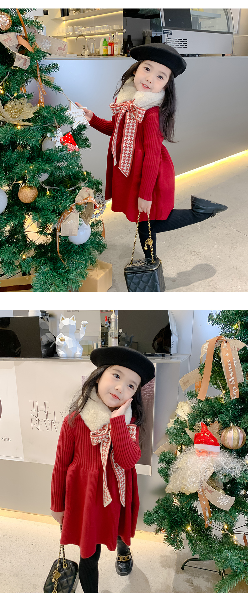 Girls' Woolen Dress 2021 Autumn and Winter Children New Year Dress Children's Winter Clothing Thickened Long Section Christmas Dress