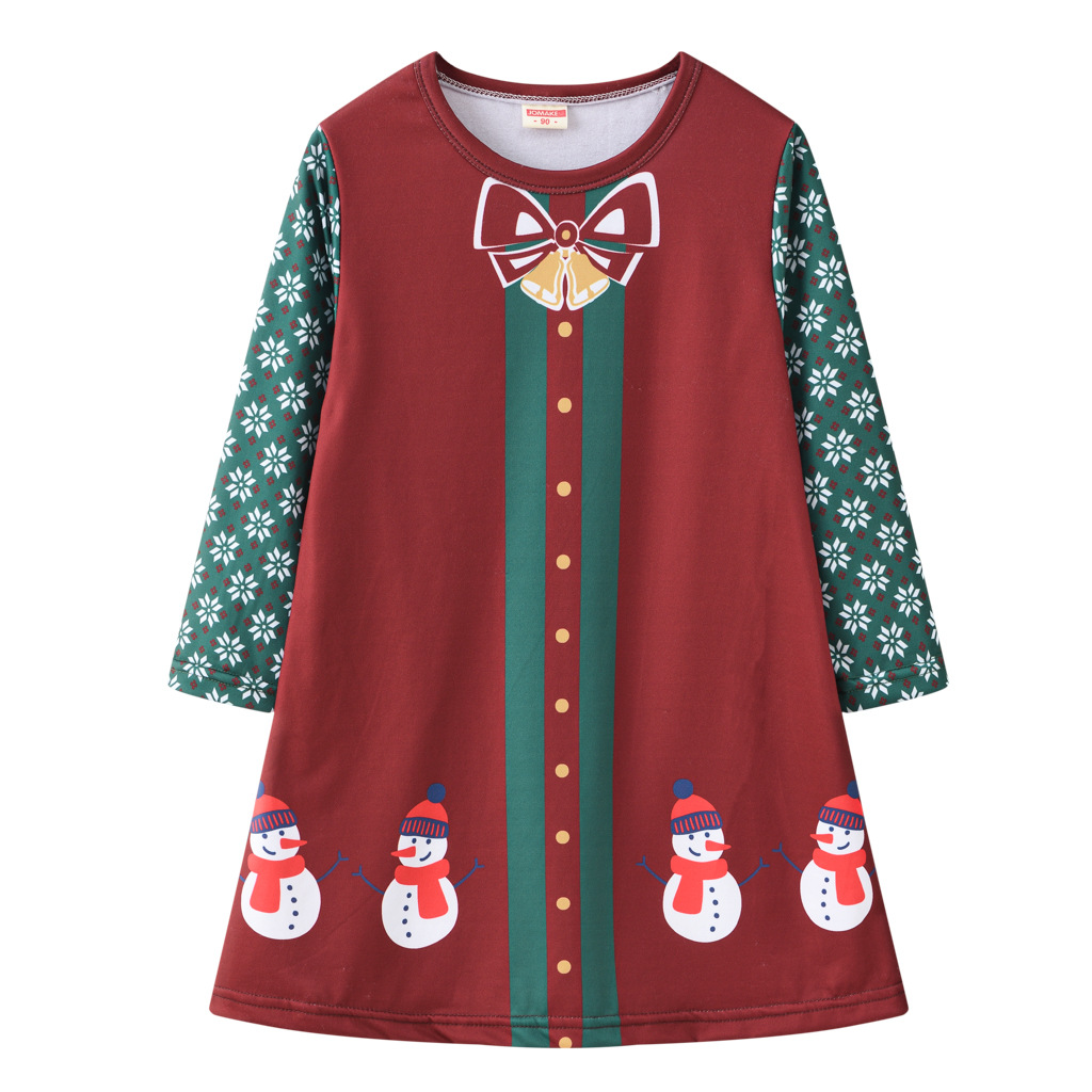 Girls&#039; Dress Christmas Clothing Cartoon Digital Printed round Neck Long Sleeve Princess Dress Autumn New Kids&#039; Skirt