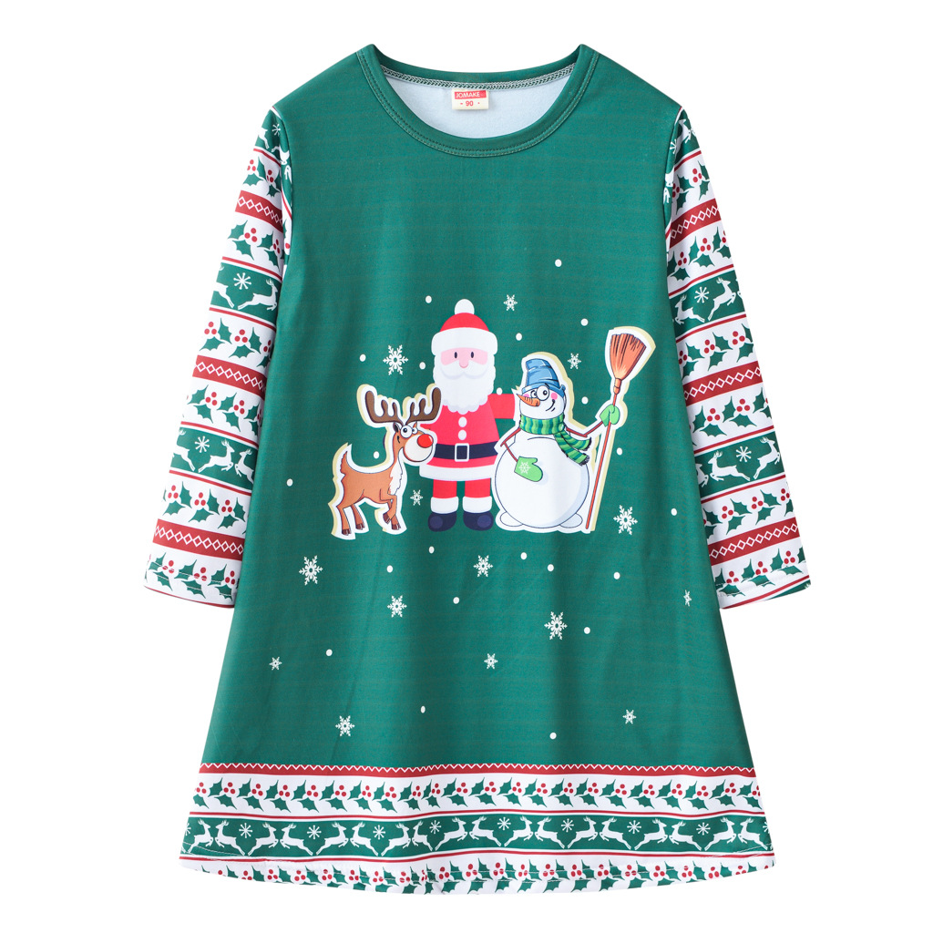 Girls&#039; Dress Christmas Clothing Cartoon Digital Printed round Neck Long Sleeve Princess Dress Autumn New Kids&#039; Skirt