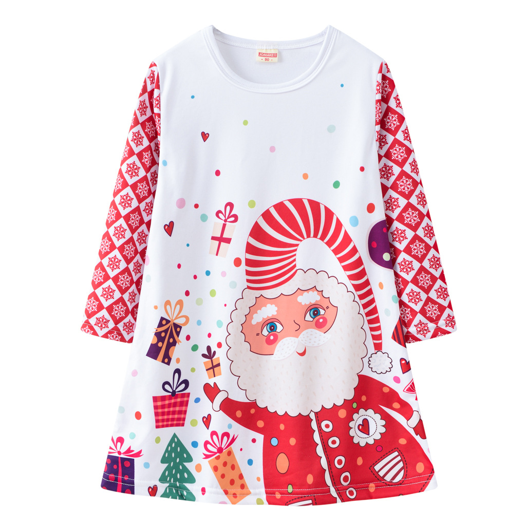Girls&#039; Dress Christmas Clothing Cartoon Digital Printed round Neck Long Sleeve Princess Dress Autumn New Kids&#039; Skirt