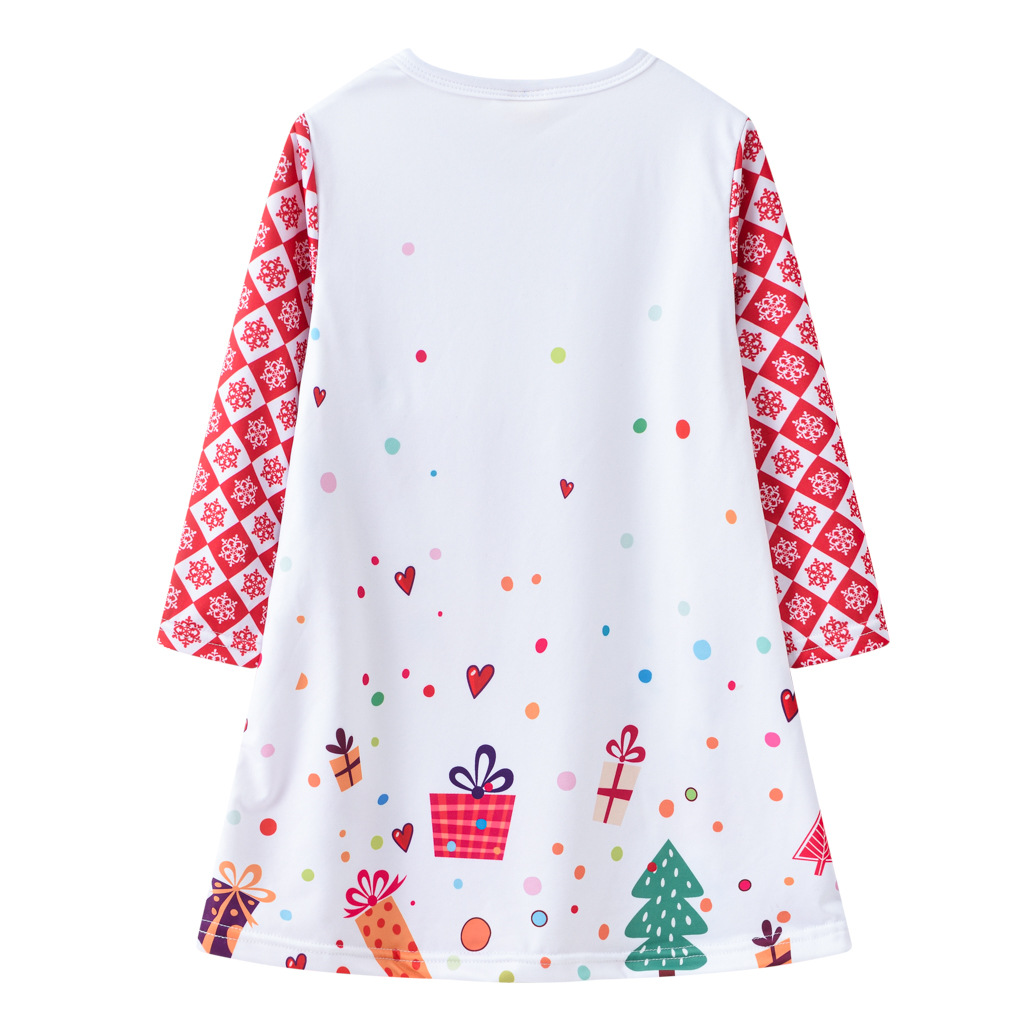 Girls' Dress Christmas Clothing Cartoon Digital Printed round Neck Long Sleeve Princess Dress Autumn New Kids' Skirt